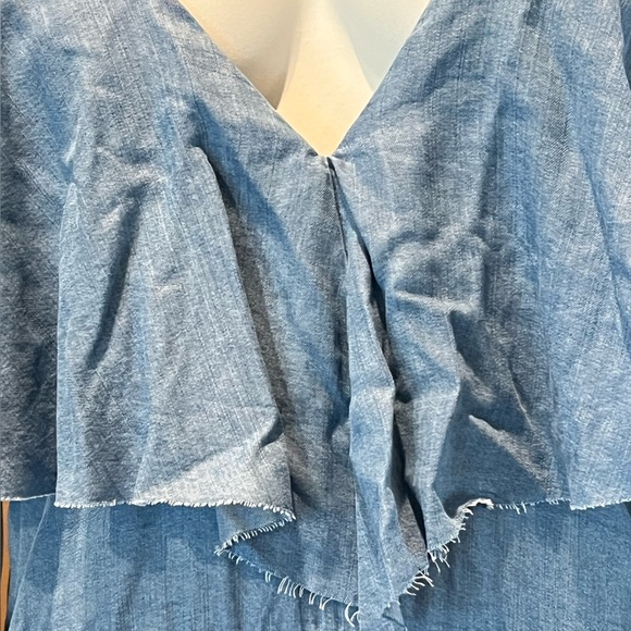NWT ZARA Blue Denim Ruffled Chambray Camisole Spaghetti Strap Bodysuit Small - Picture 8 of 15